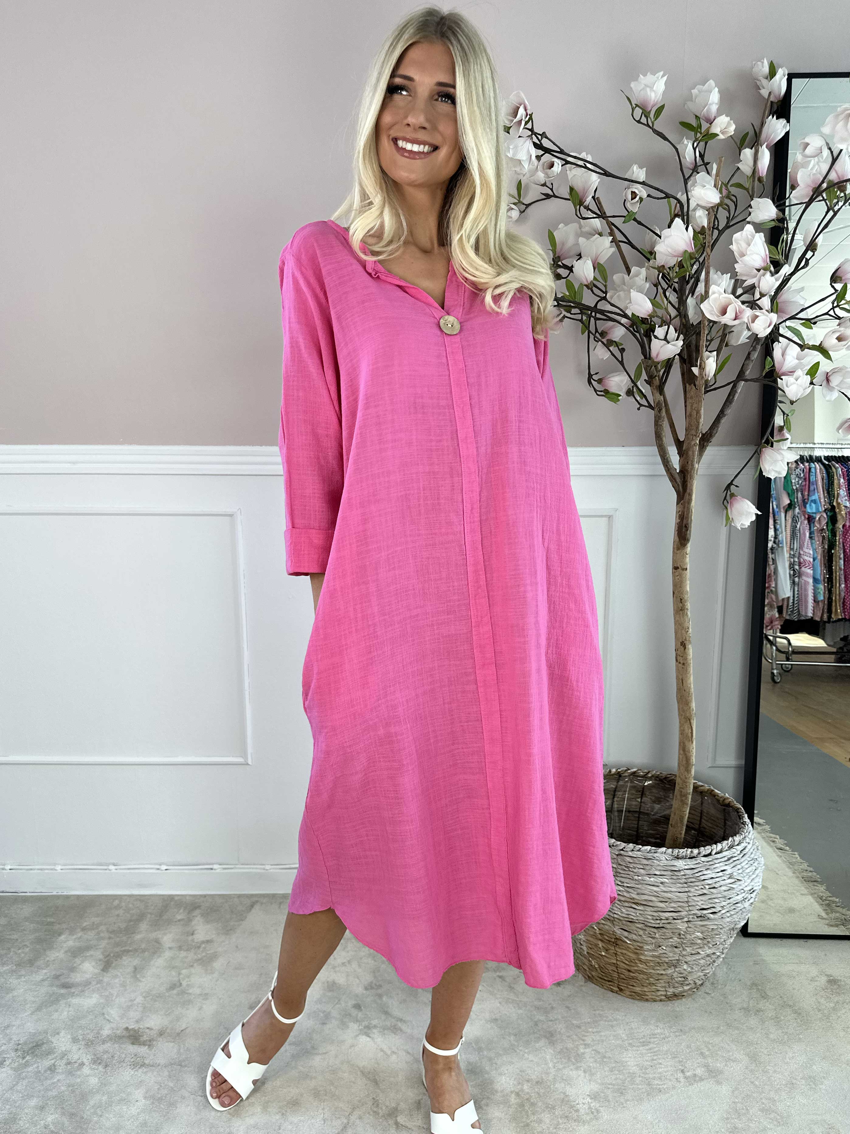 Arizona - Lång bomullsklänning i linneliknande tyg